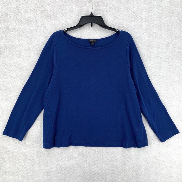 J Jill Wherever Collection Top Womens XL Petite‎ Stretchy 3/4 Sleeve Blue Blouse - Picture 1 of 13